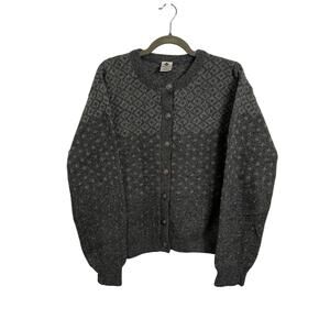Columbia Shetland Wool Cardigan Sweater Patterned Gray Women's Size Medium